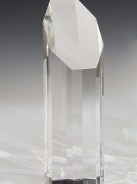 Glastrophäe "Artus Award" mit Lasergravur