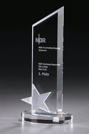 Glastrophäe "Frozen Star Award" mit Glasgravur