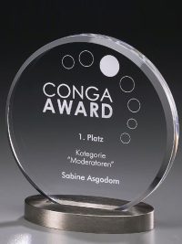 Glastrophäe "Metallicus Round Award" mit Glasgravur