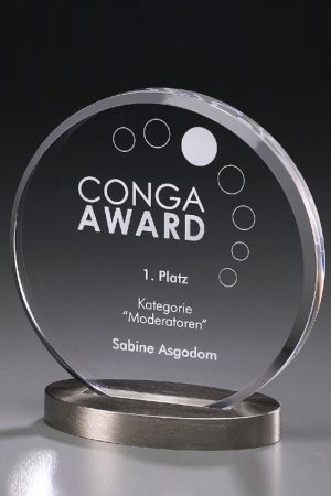 Glastrophäe "Metallicus Round Award" mit Glasgravur