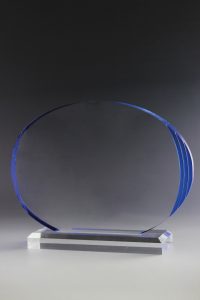 Glastrophäe "Ovatus Award" mit Glasgravur