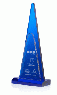 Glaspokal "Blue Pyramid Award" mit Glasgravur