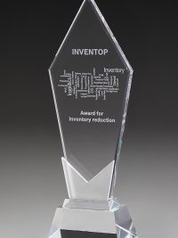 Glastrophäe "Frozen Pentagon Award" mit Glasgravur