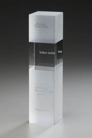 Glaspokal "Frozen Cubix Award" mit Lasergravur