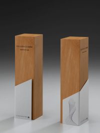 Glaspokal "Lumber Step Award" mit Lasergravur