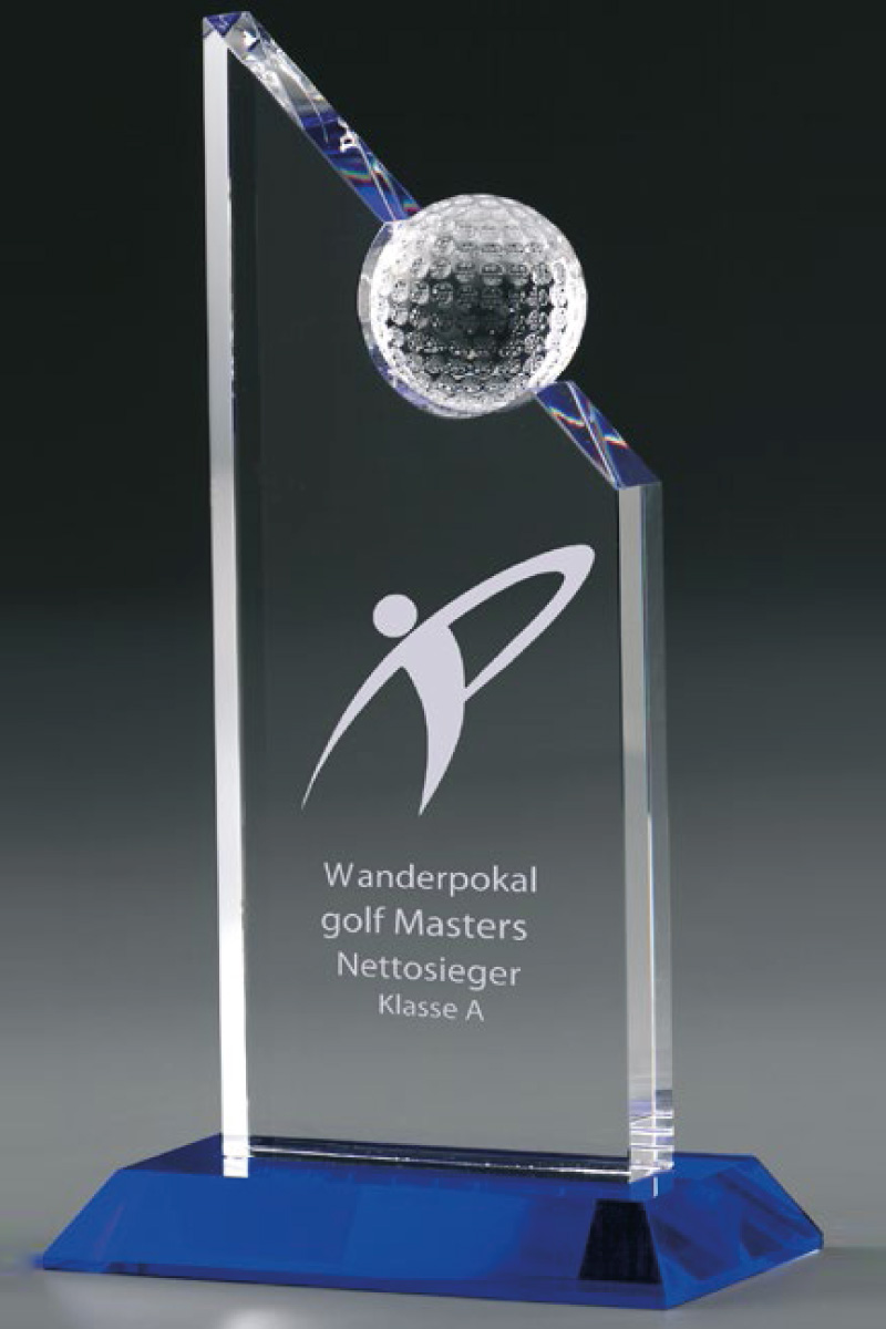 Golftasche auf Glas Block Award Pokal mit Darstellung Fall 3 Grössen Kostenlose engravi 