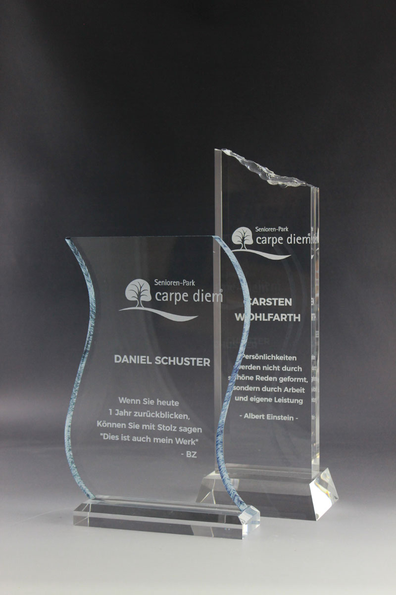 Glastrophäen mit Lasergravur