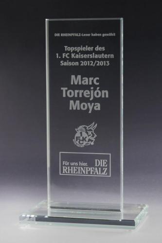 Glastrophäe mit Lasergravur