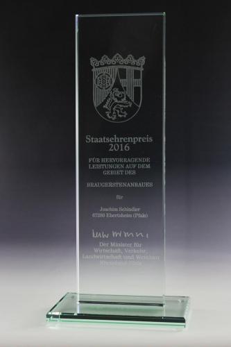 Glastrophäe mit Lasergravur