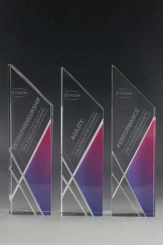 Glastrophäen mit Lasergravur und Digitaldruck