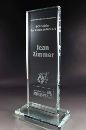 Glastrophäe mit einer Lasergravur bei Glaswert bestellen
